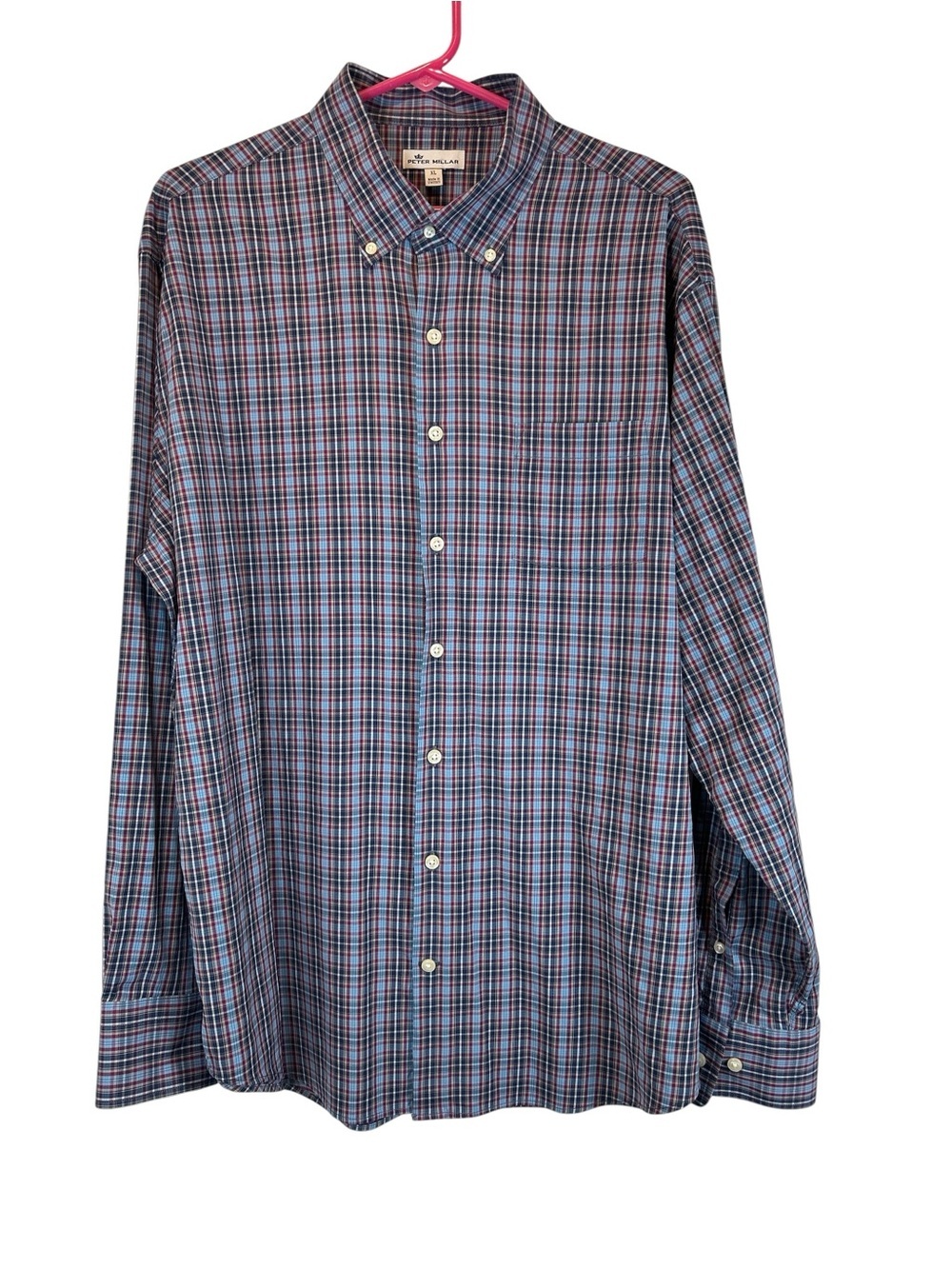Peter Millar Men’s Blue Plaid Button-Down Patch Pocket Shirt size XL